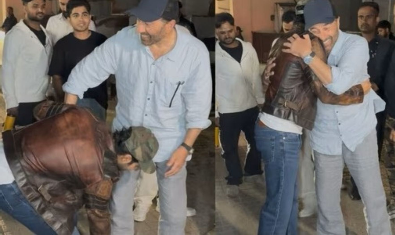 Varun Dhawan touches Sunny Deol's feet during an event of Border2