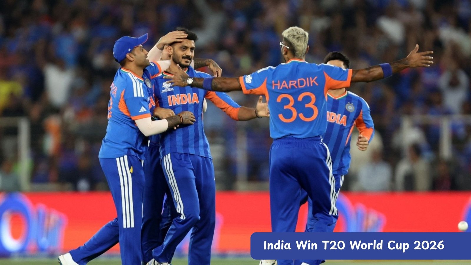 India celebrating historic T20 World Cup 2026 victory at Narendra Modi Stadium